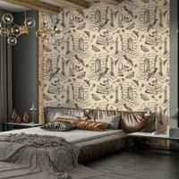Sophisticated ink black toile de Jouy wallpaper for interiors.

