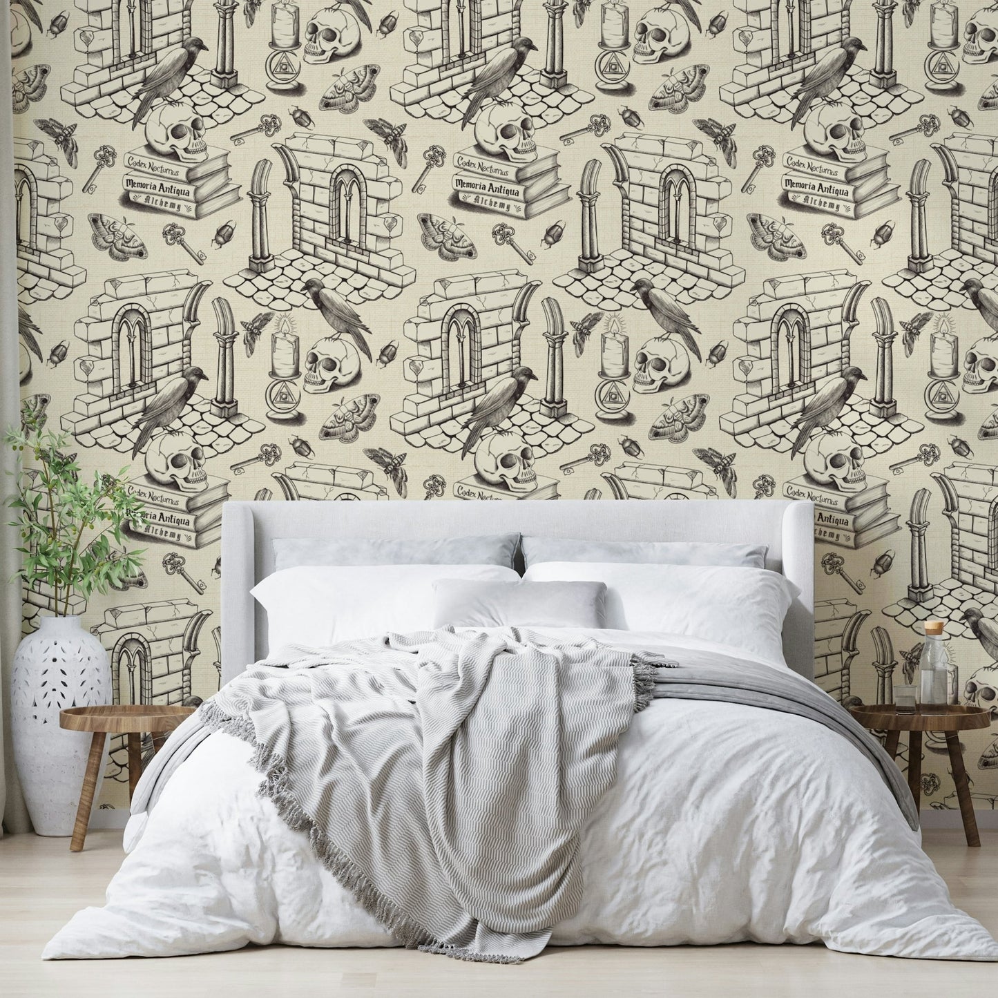 Classic dark academia wallpaper with ink black toile de Jouy.

