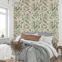 Classic Dark Academia Ivy Green Toile de Jouy Wallpaper

