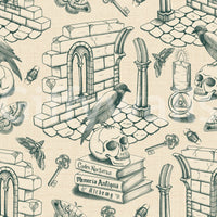 Dark Academia Ivy Green Toile de Jouy Wall Art Wallpaper

