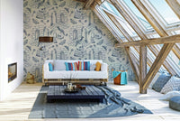 Dark Academia Wallpaper with Twilight Blue Toile Design

