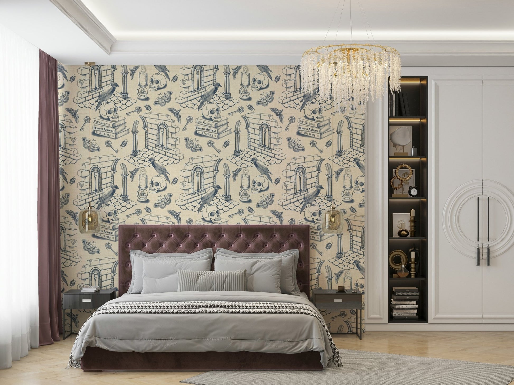 Timeless Twilight Blue Toile de Jouy Wallpaper Pattern

