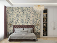Timeless Twilight Blue Toile de Jouy Wallpaper Pattern

