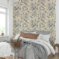 Dark Academia Toile de Jouy Wallpaper in Soft Blue

