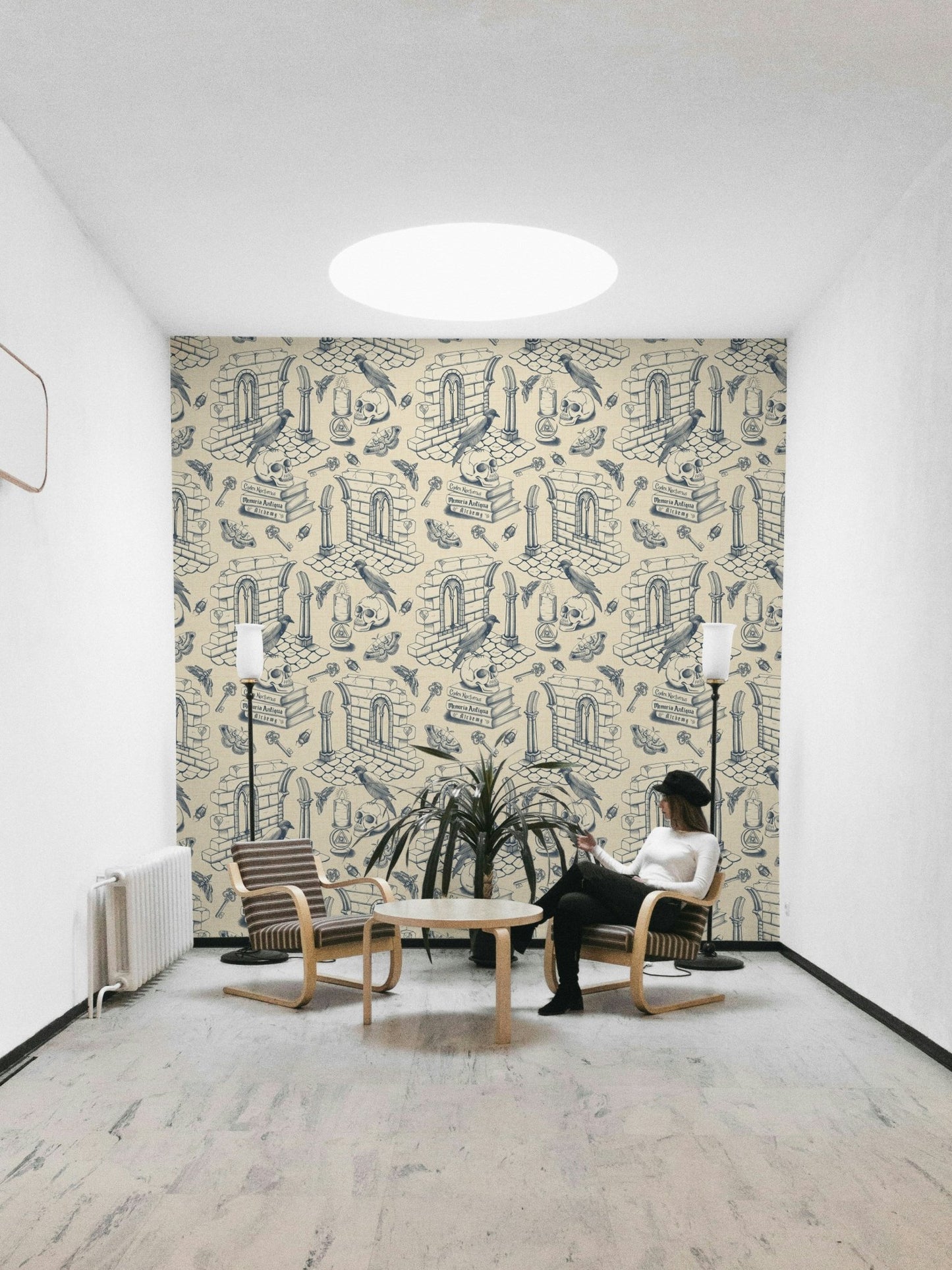 Elegant Dark Academia Wallpaper in Twilight Blue Hue

