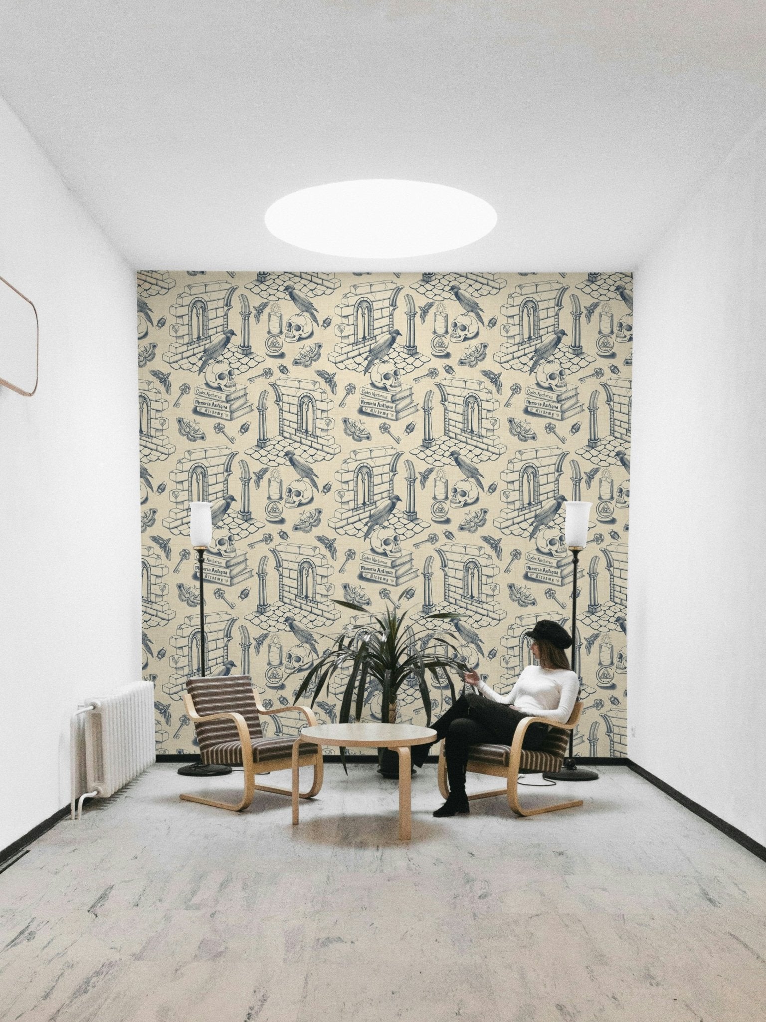 Elegant Dark Academia Wallpaper in Twilight Blue Hue

