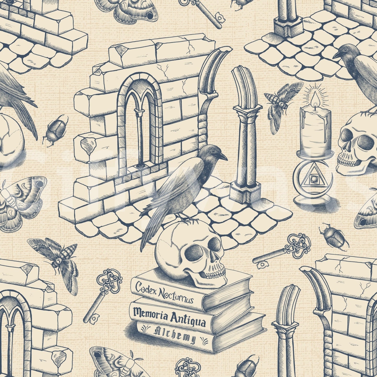 Traditional Twilight Blue Toile de Jouy Wallpaper

