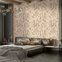 Dark Academia-inspired Toile de Jouy wallpaper with floral.

