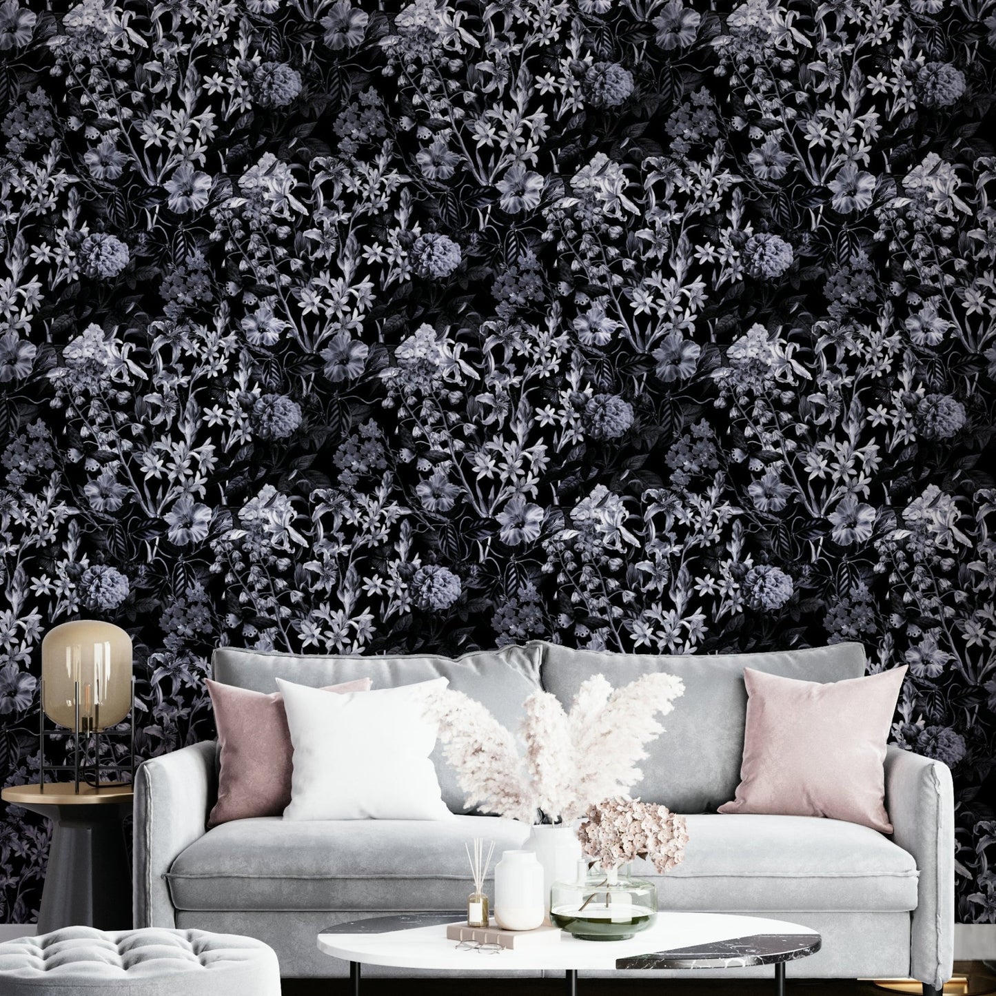 Dark blossom floral wall mural.
