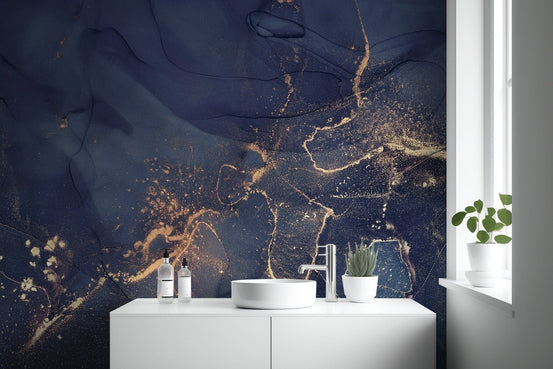 Dark Blue Alcohol Art Wallpaper Mural abstract-13
