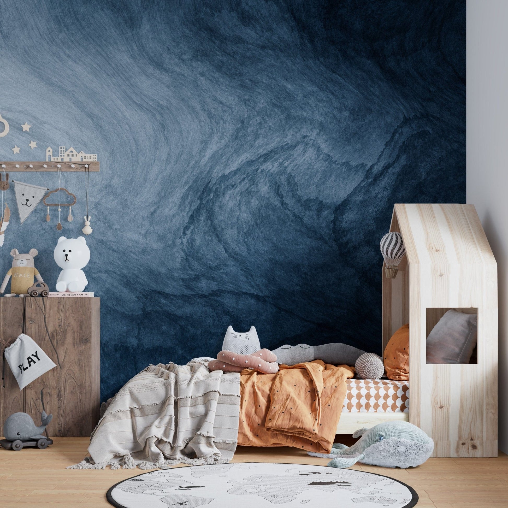 dark blue watercolor mural wallpaper