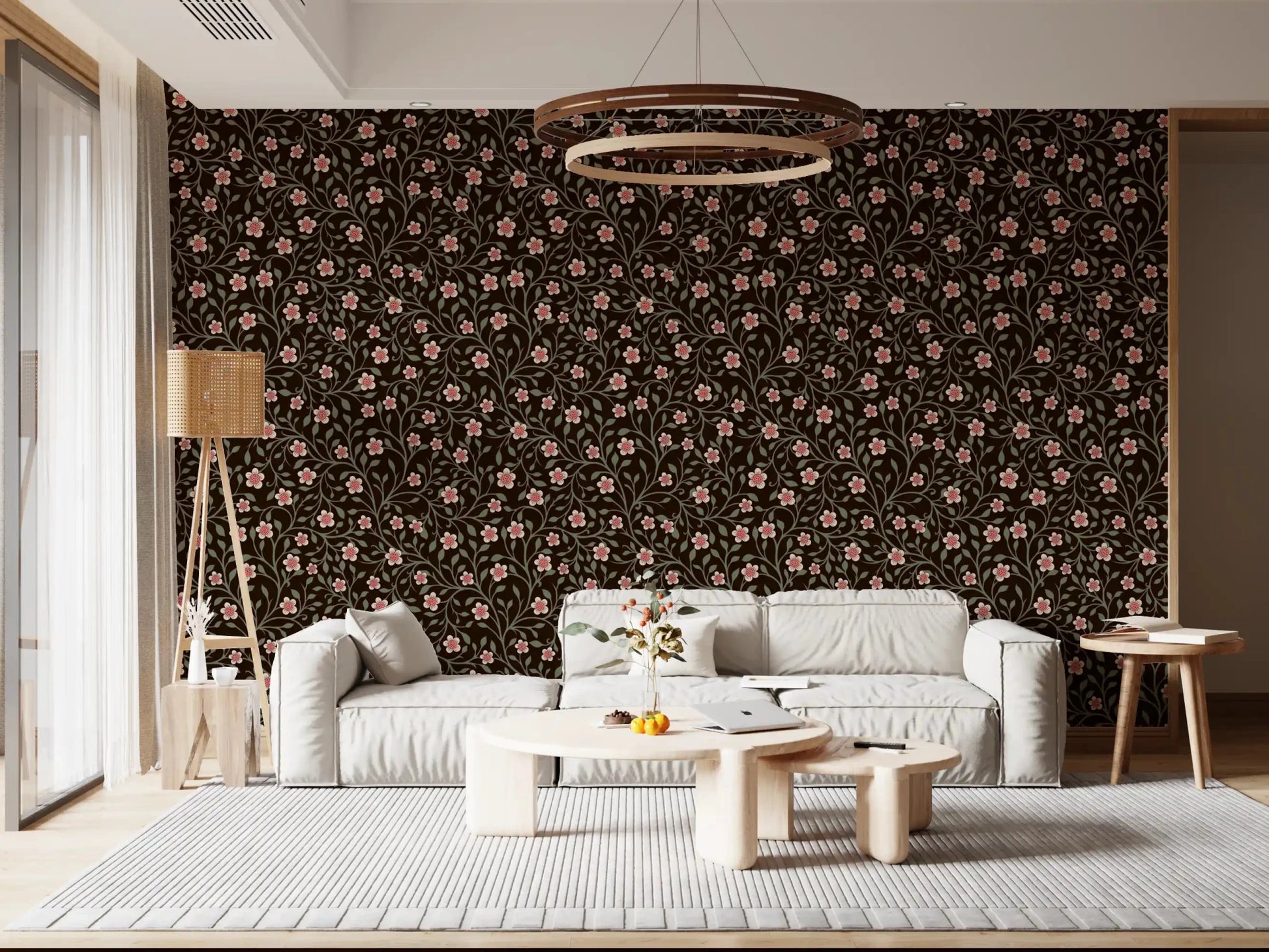 Cottage-garden mood drifts across this espresso-brown floral wallpaper
GD9564