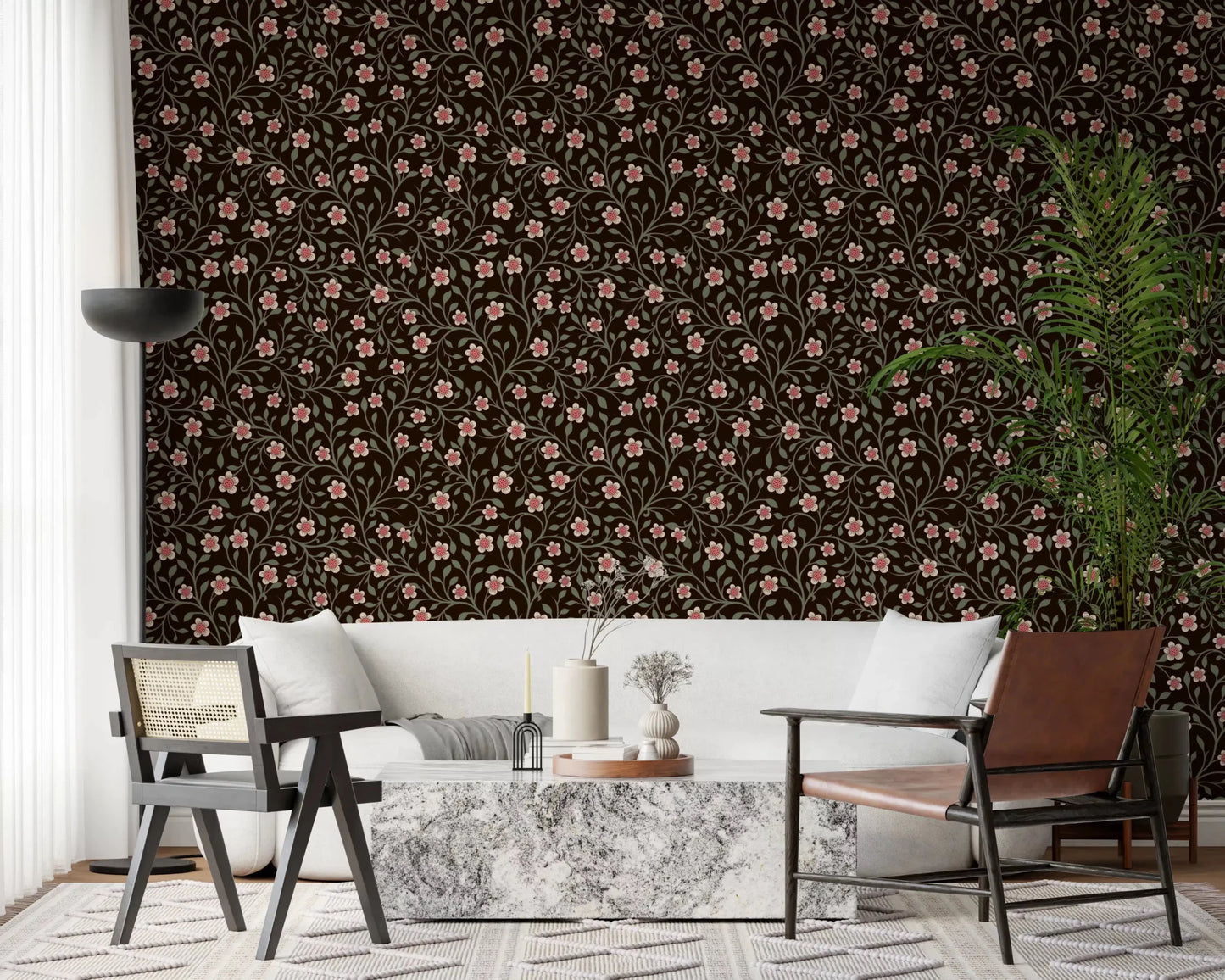 A sitting room corner deepens against the dark floral wallpaper
GD9564