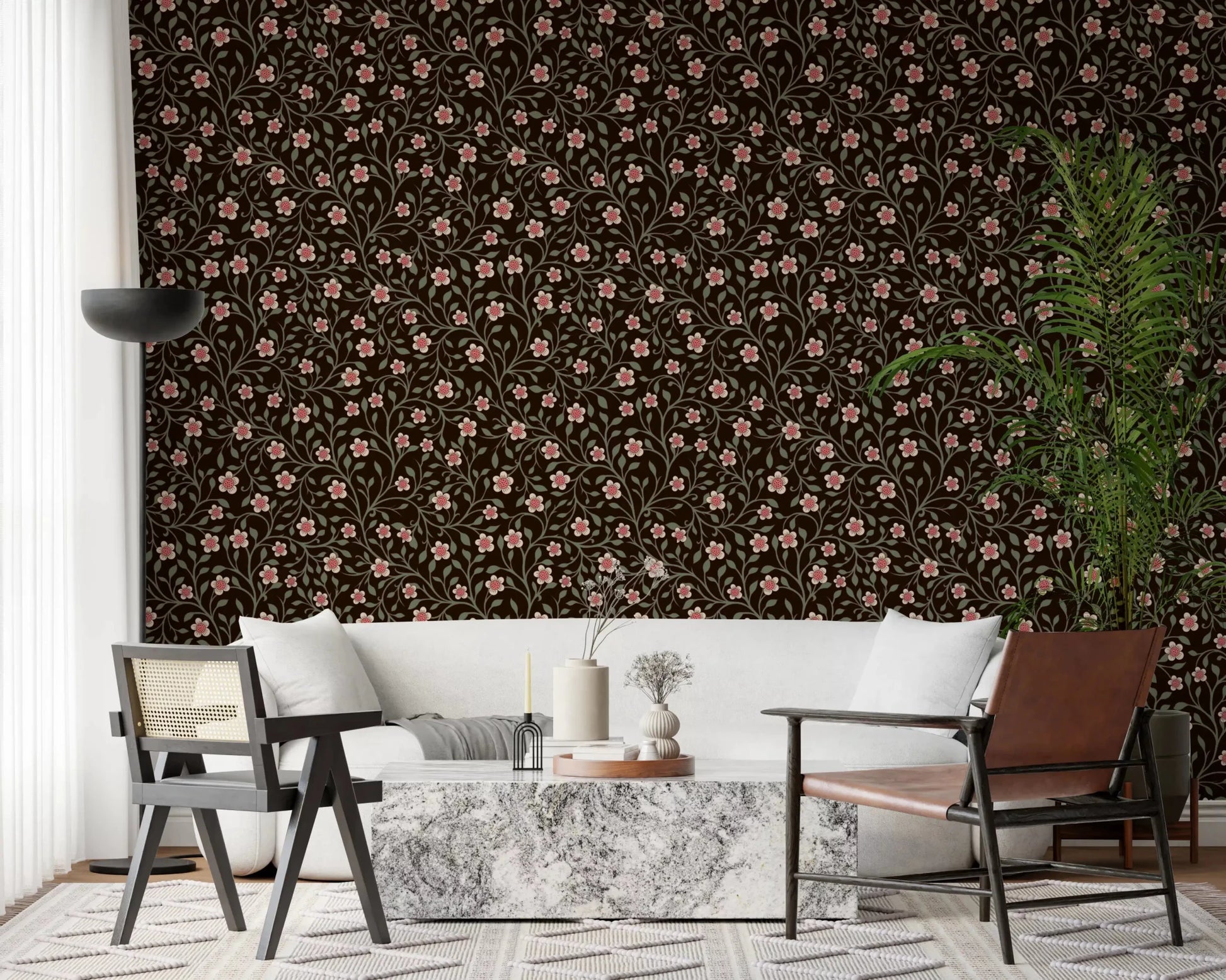 A sitting room corner deepens against the dark floral wallpaper
GD9564