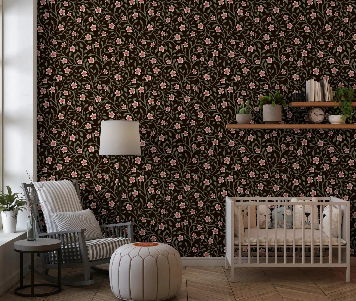 nursery Area feels lived-in next to this Dark Botanical Charm wallpaper
⁠GD9564