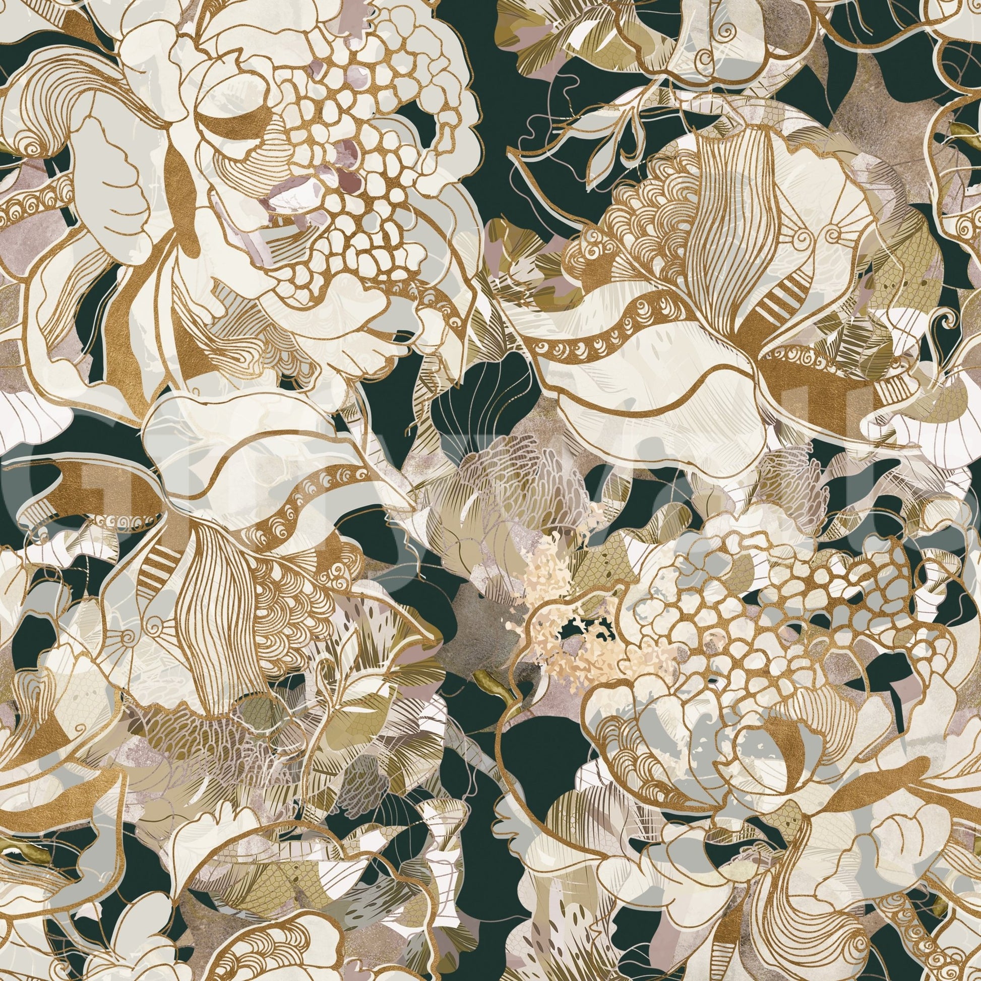 Dark Botanical Peony wallpaper with vintage floral rhythm and depth