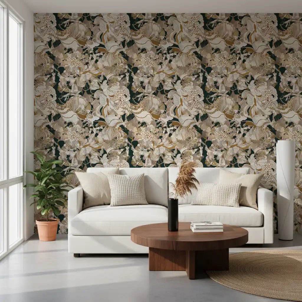 Moody Dark Botanical Peony wallpaper with soft floral layering