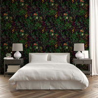 Botanical wallpaper for a living room.
