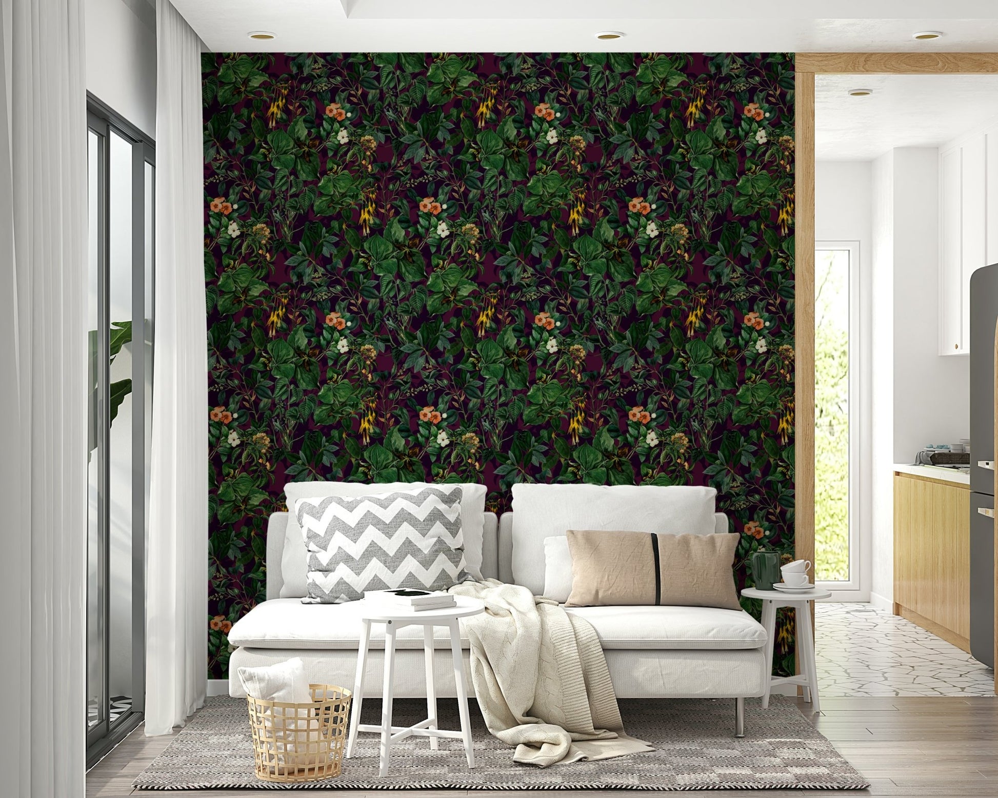 Moody botanical design wall mural.
