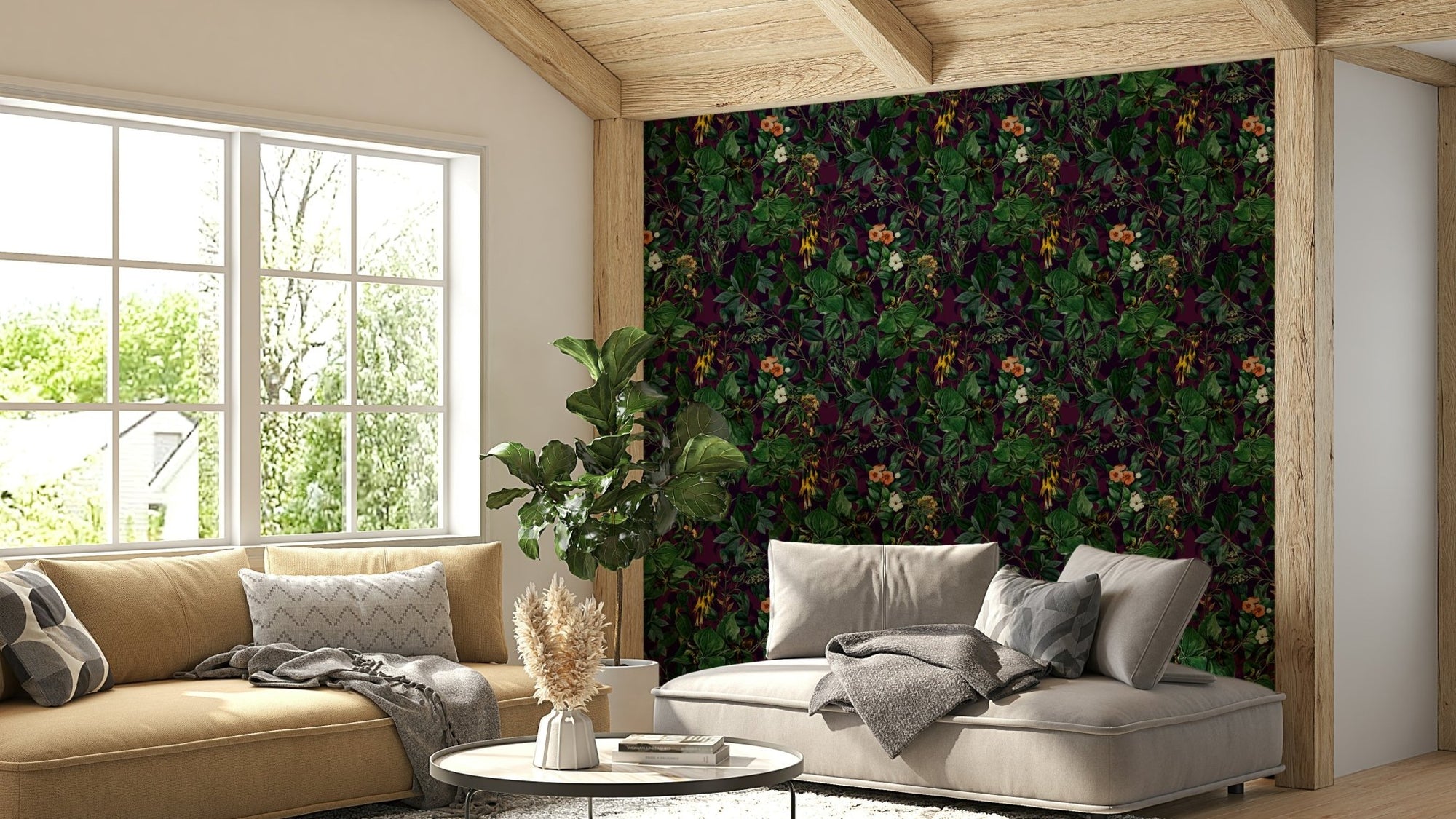 Elegant leaf pattern wallpaper., GD4520