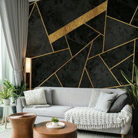 Modern mosaic mural wallpaper with gold and charcoal hues

