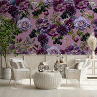 A peaceful flower design mural on decorative wallpaper.

