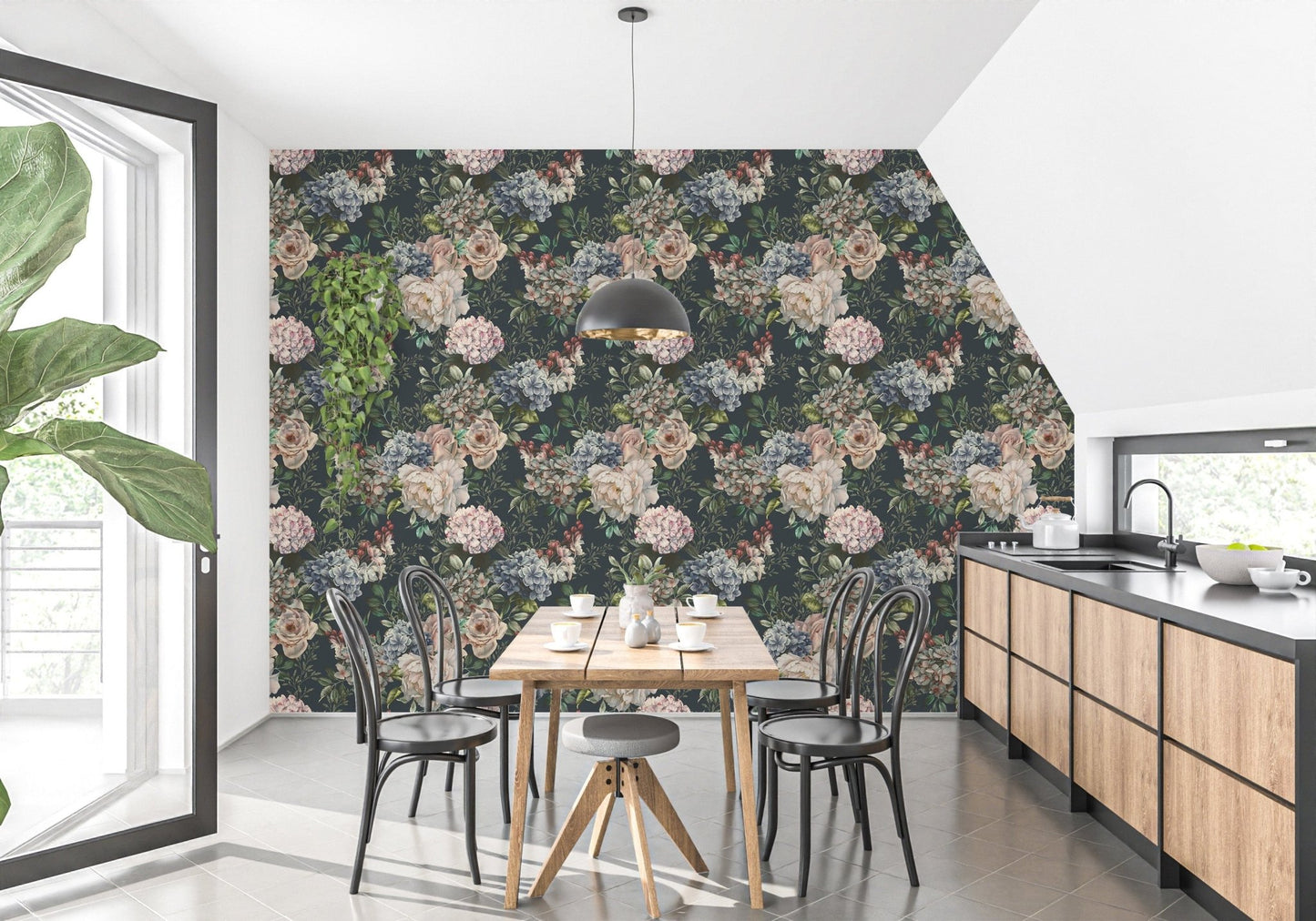 Vintage-Inspired Dark Floral Wallpaper