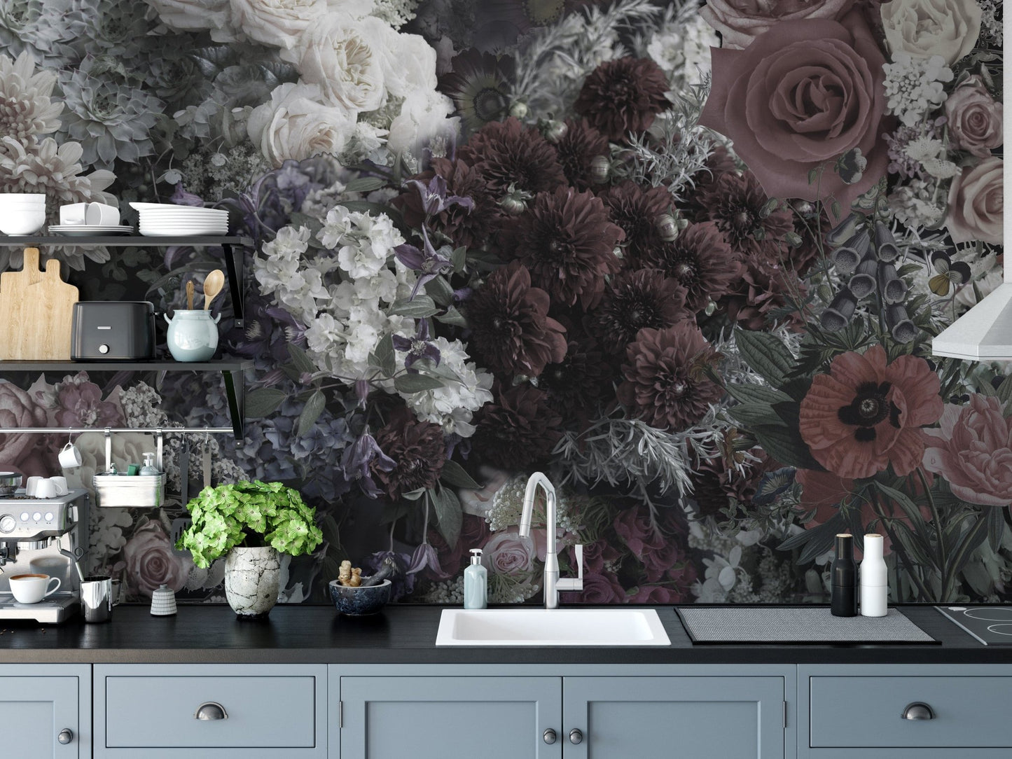 Dark Floral Wallpaper Mural - Giffywalls A803