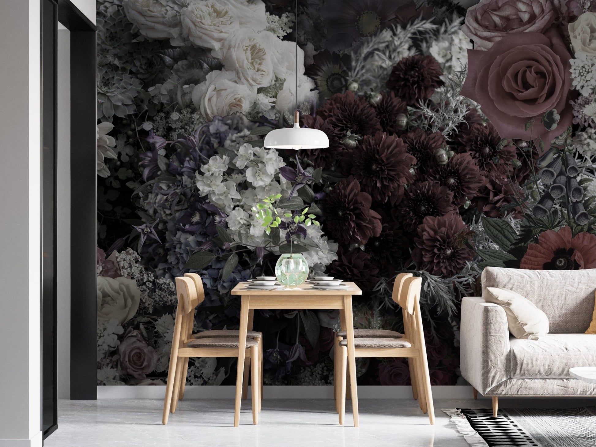 Dark floral wallpaper for elegant and moody interiors A803