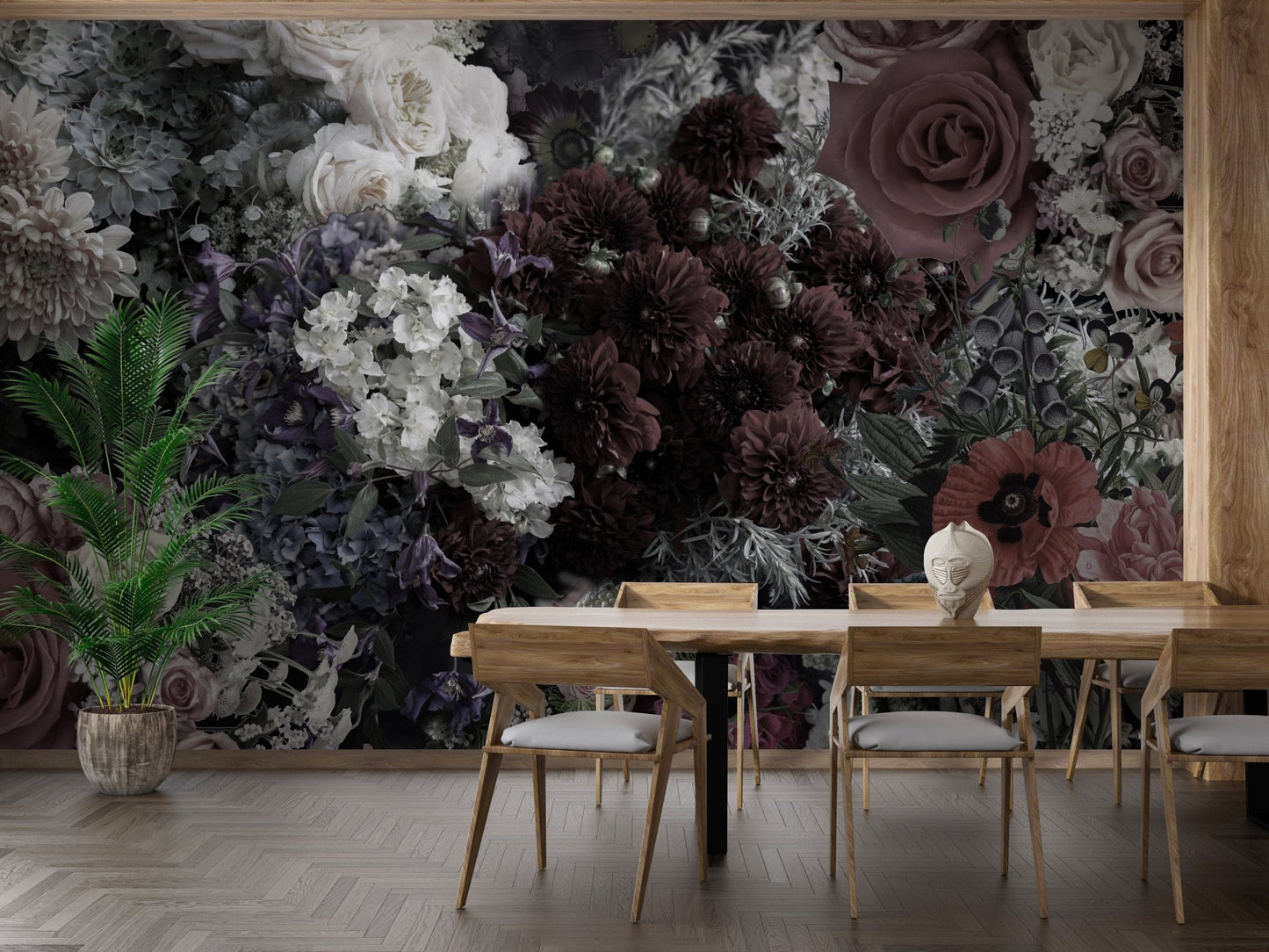 Elegant dark floral wallpaper for modern interior A803