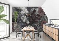 Chic dark floral mural wallpaper with vintage vibes A803