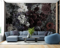 Luxurious dark floral wallpaper mural for statement walls A803