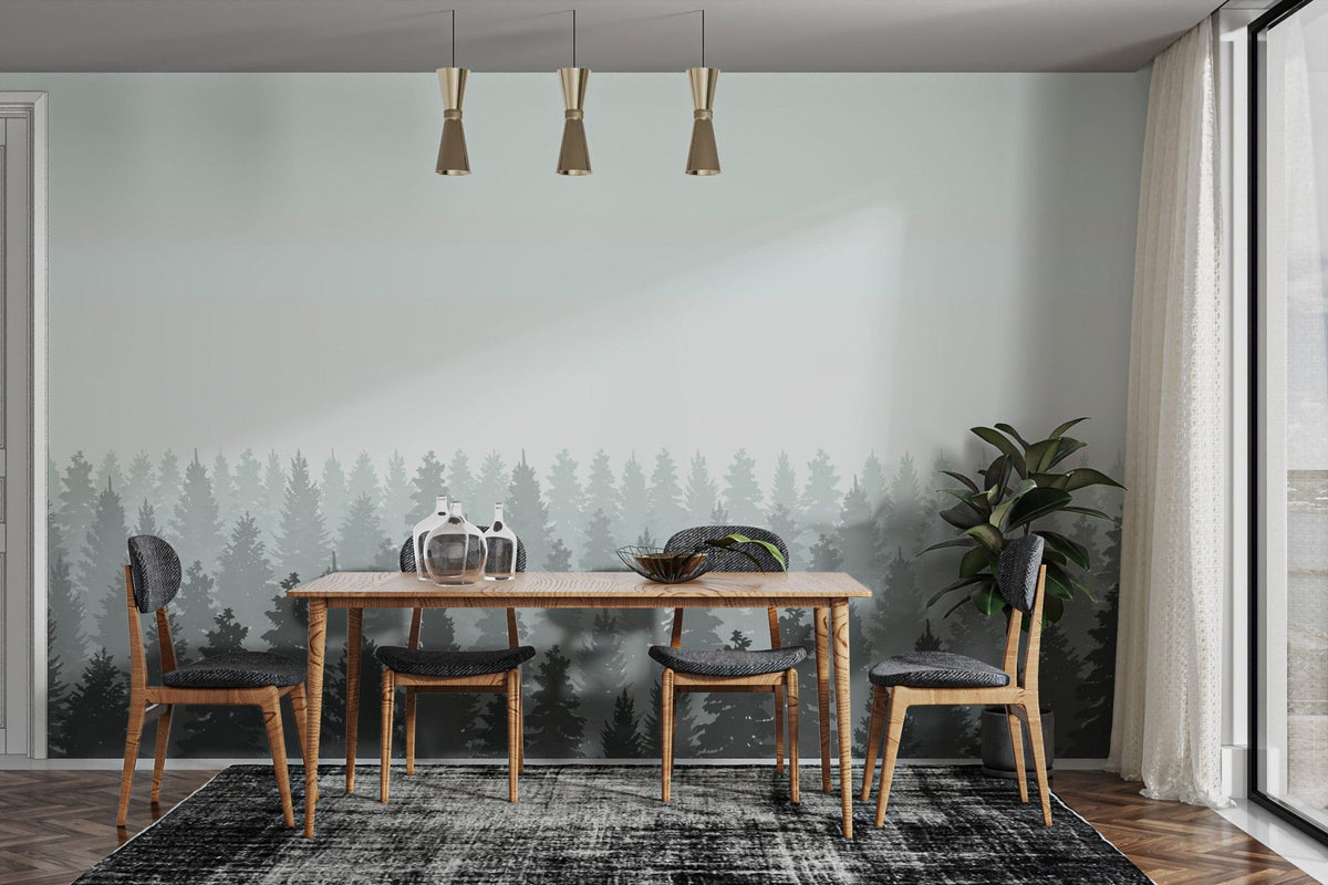 Dark foggy forest tree wallpaper design mountain-05