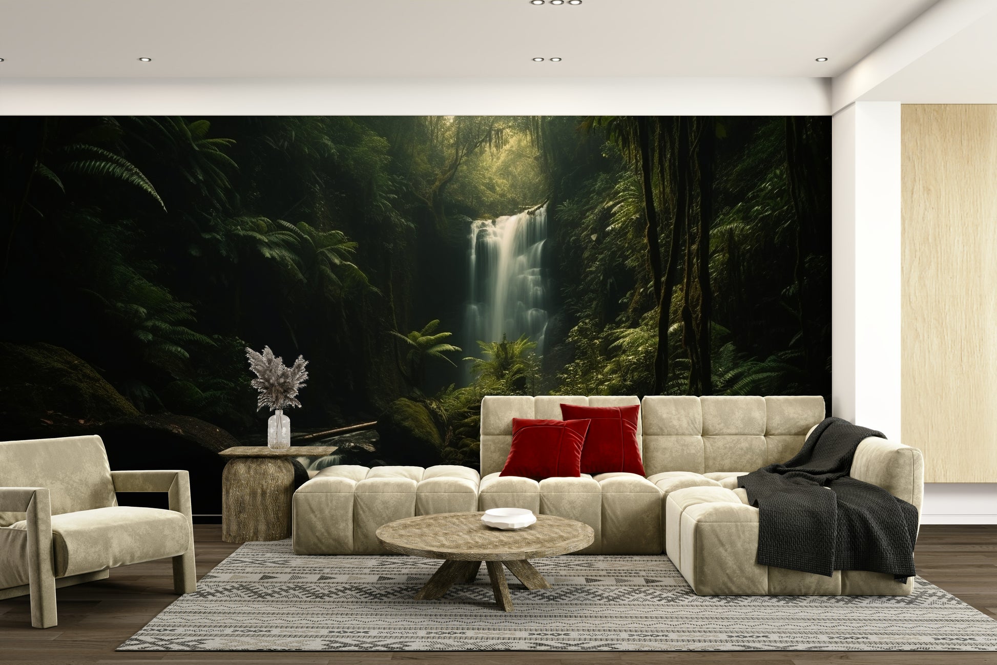 An artistic nature escape mural for home decor.

