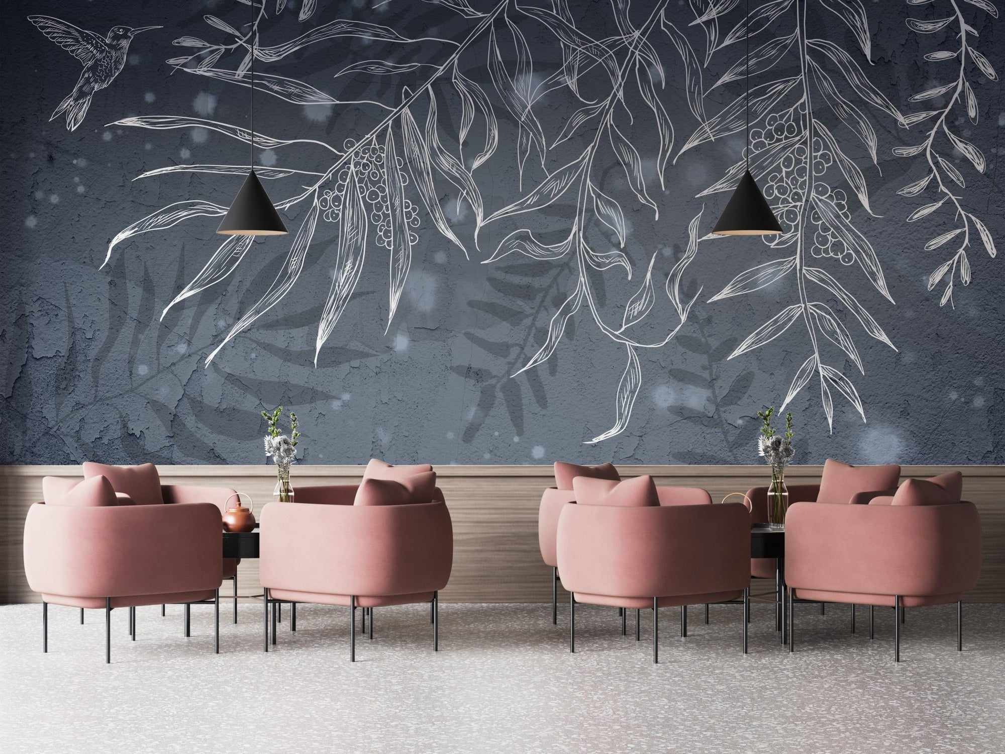 Dark Gray Hummingbird Leaves Shadow Wallpaper A182