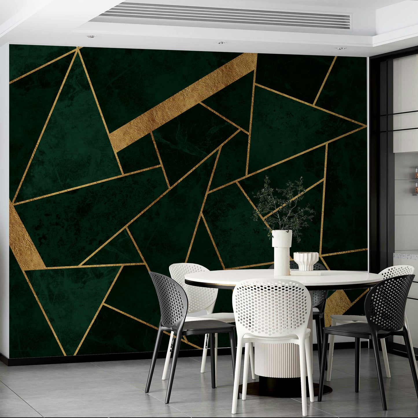 Dark Green Emerald and Gold Mosaic Wall Mural