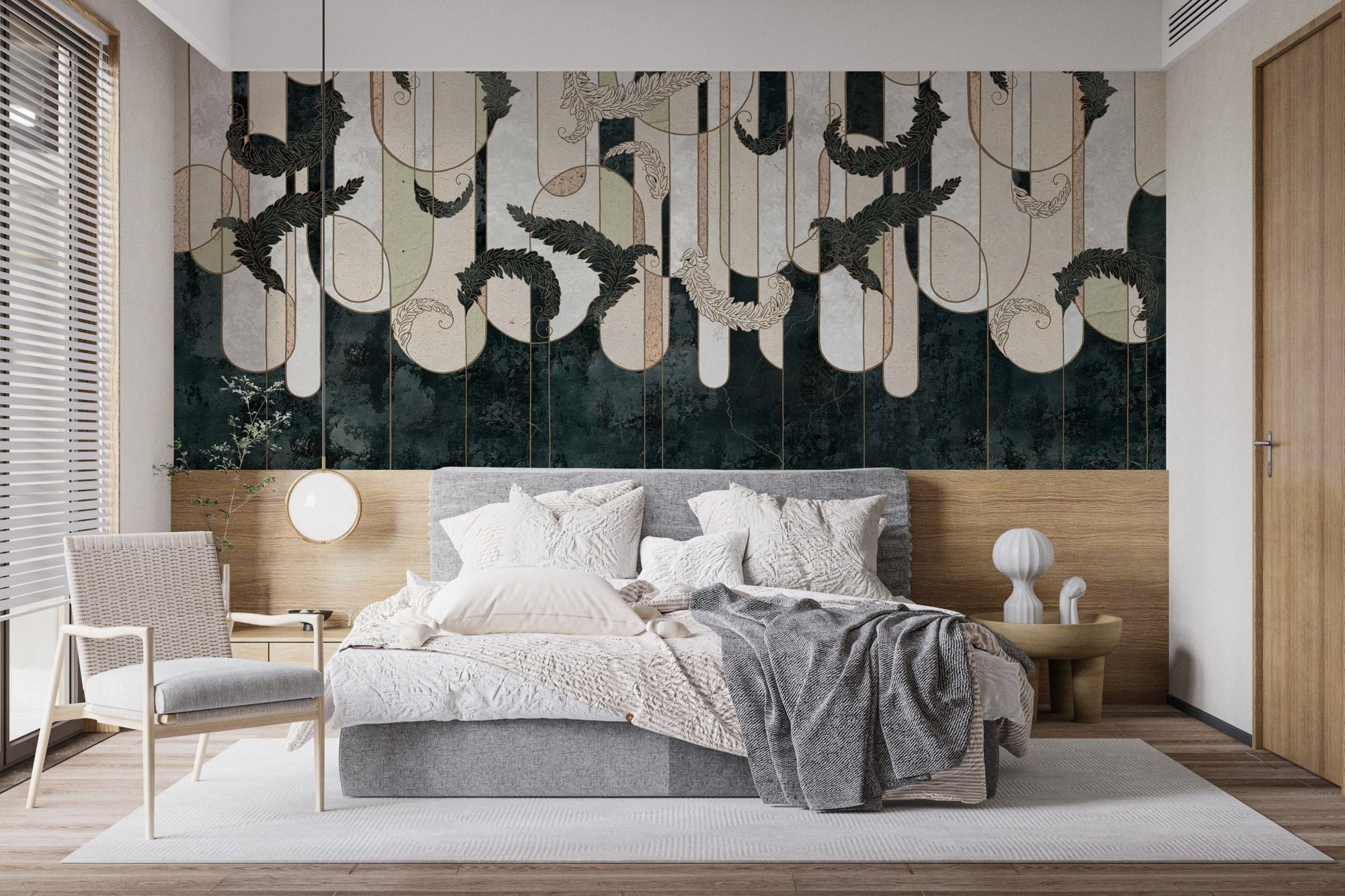 Dark green geometric Peel and Stick wallpaper A801