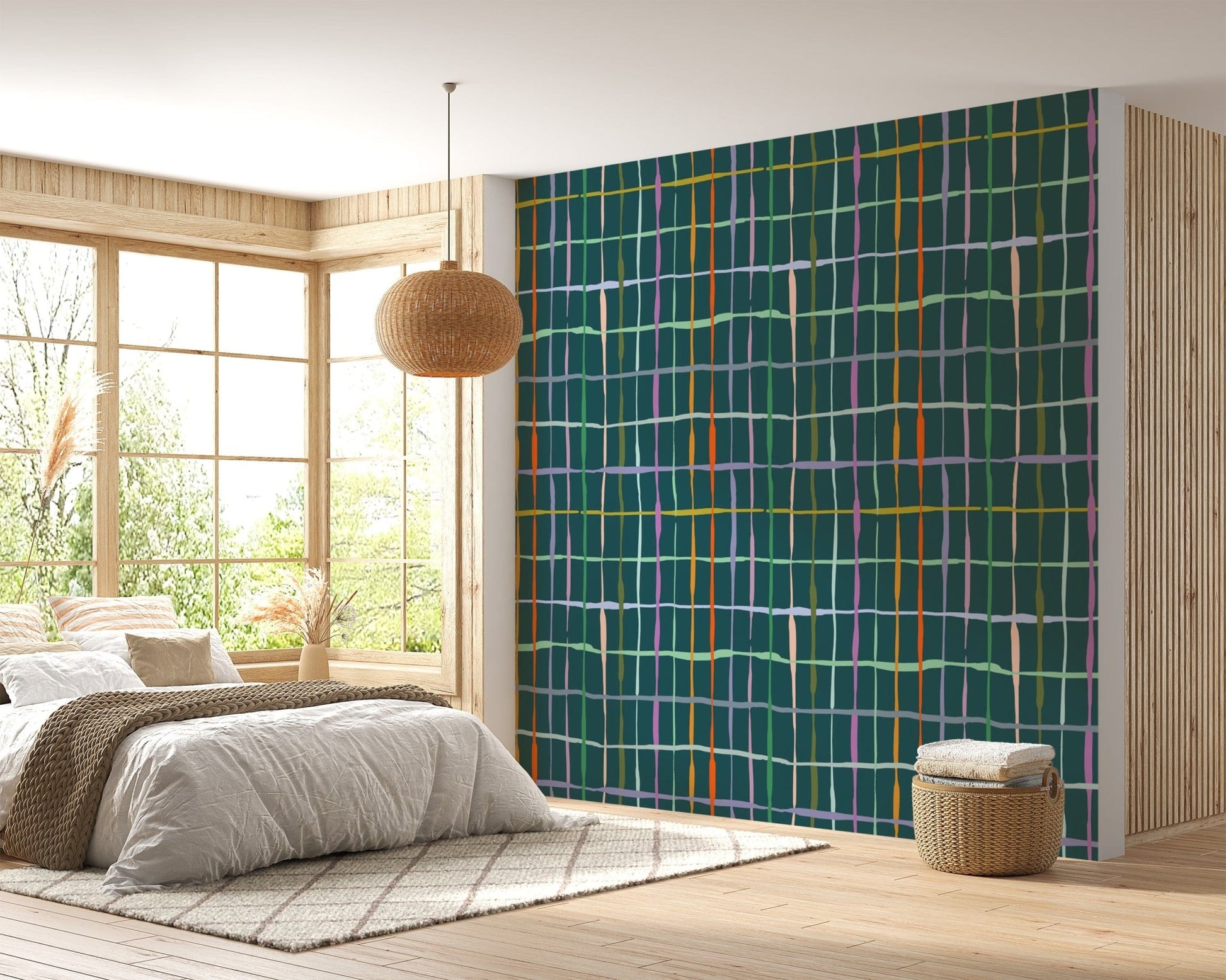 Stylish dark green line wallpaper for modern spaces

