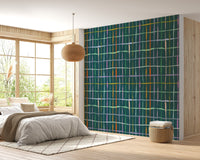 Stylish dark green line wallpaper for modern spaces
