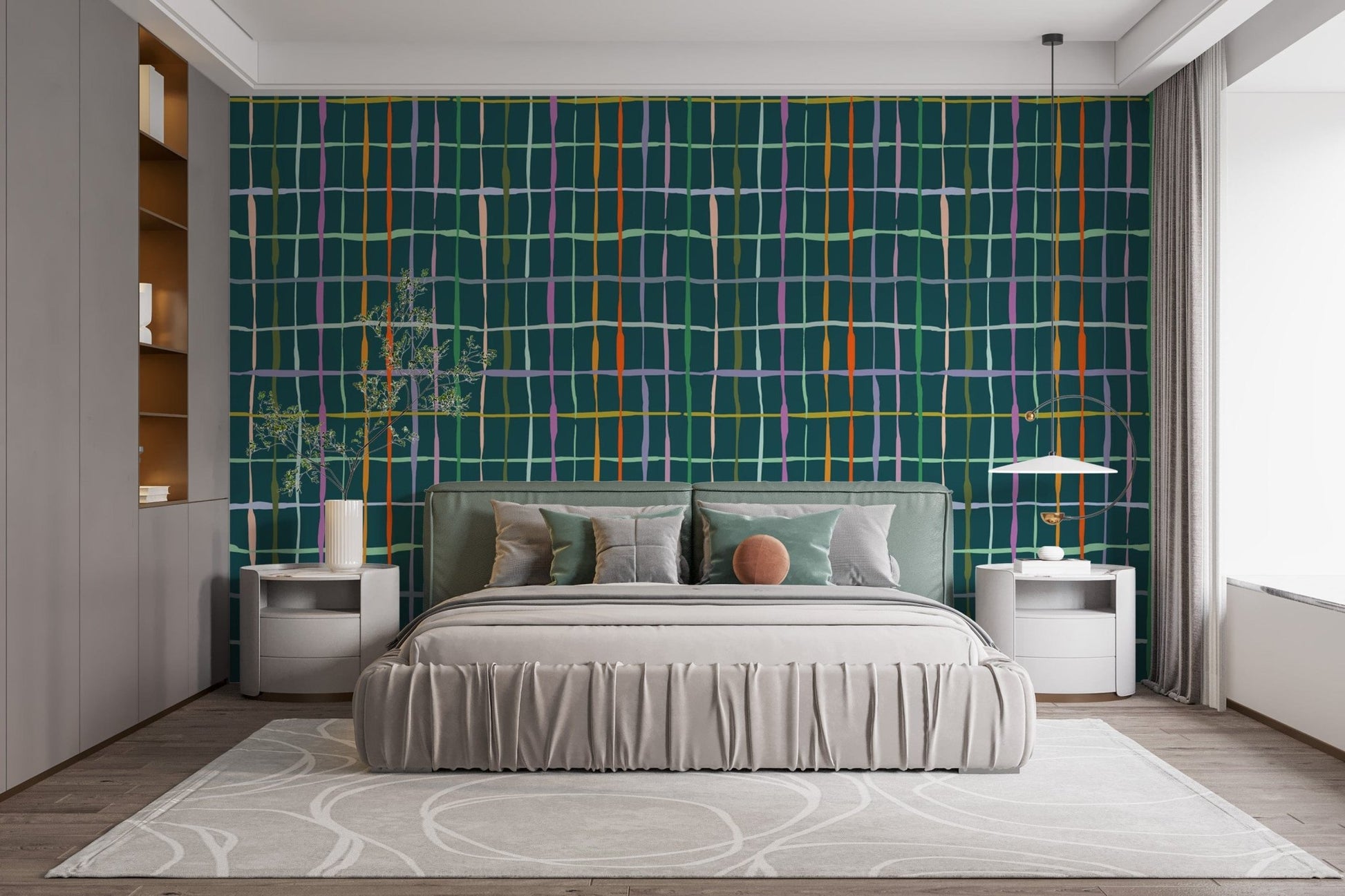 Unique dark green wallpaper with handdrawn designs

