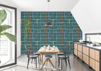 Abstract handdrawn lines wallpaper in deep green tones
