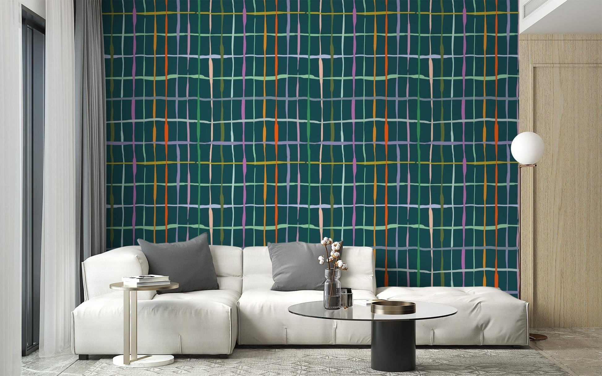 Artistic dark green wallpaper featuring handdrawn lines
