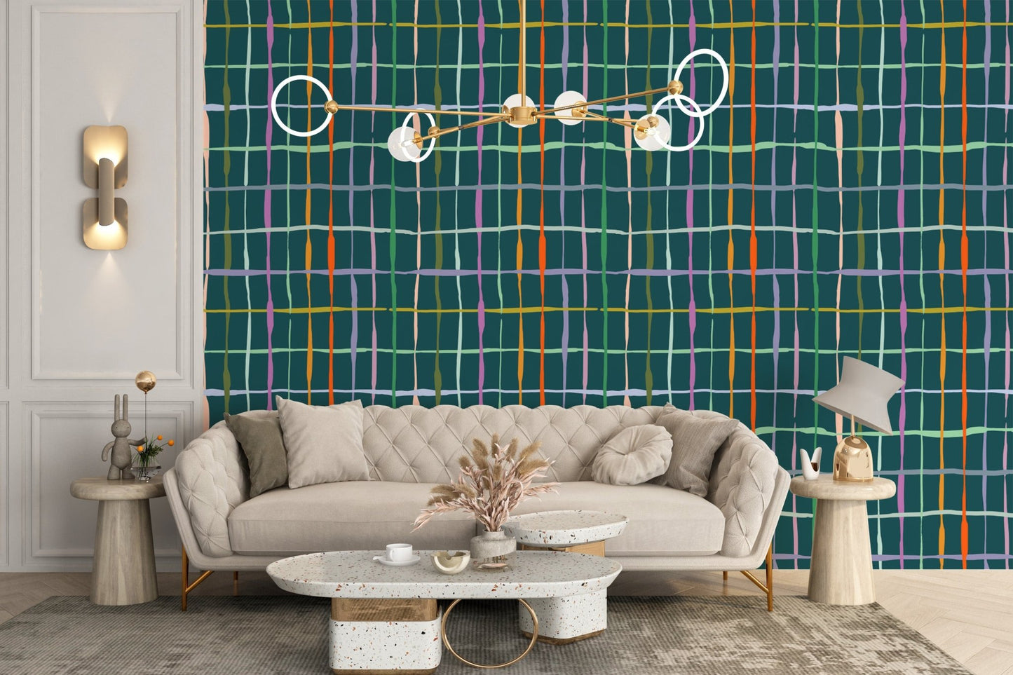 Dark green handdrawn lines wallpaper for walls
