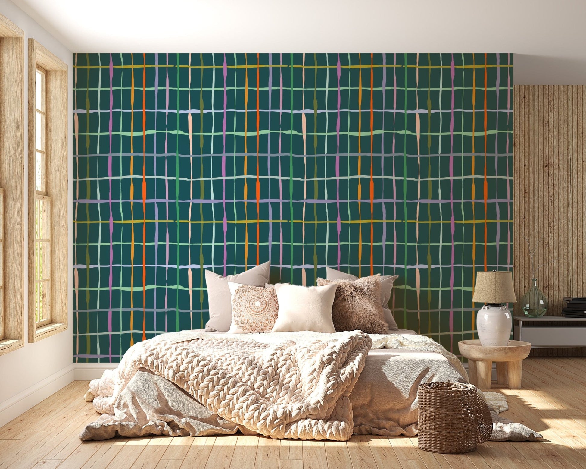 Minimalist dark green wallpaper with line patterns
