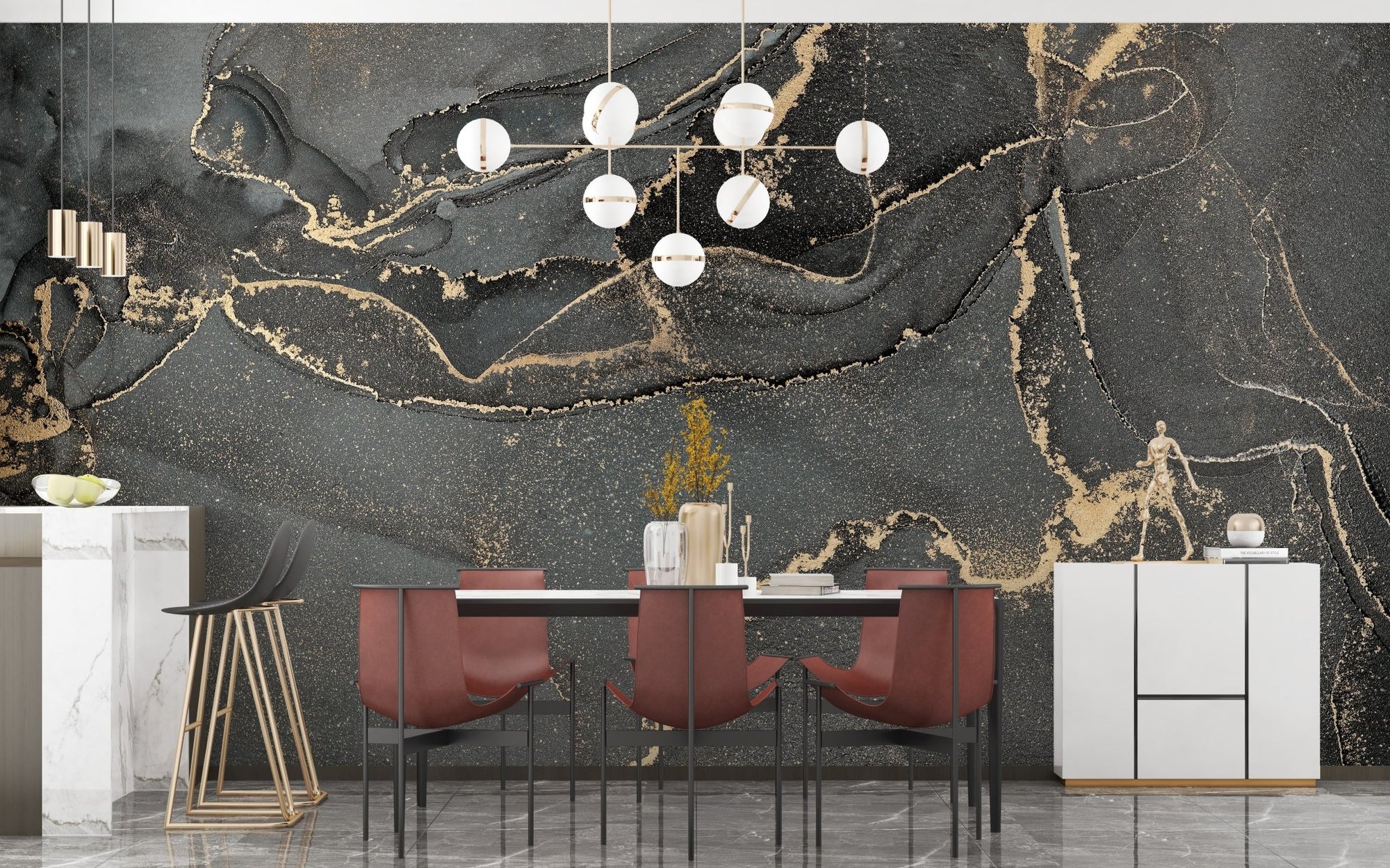 Dark grey alcohol ink wallpaper mural with elegant texture. A234

