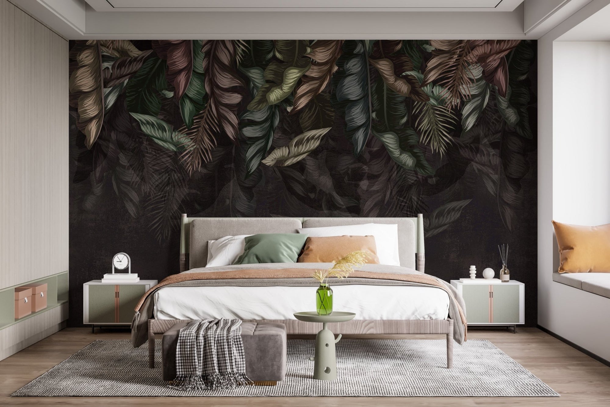Dark Hanging Tropical Leaves Wallpaper Mural A280