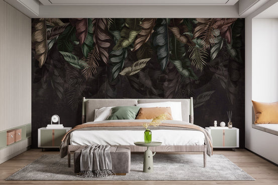 Dark Hanging Tropical Leaves Wallpaper Mural A280
