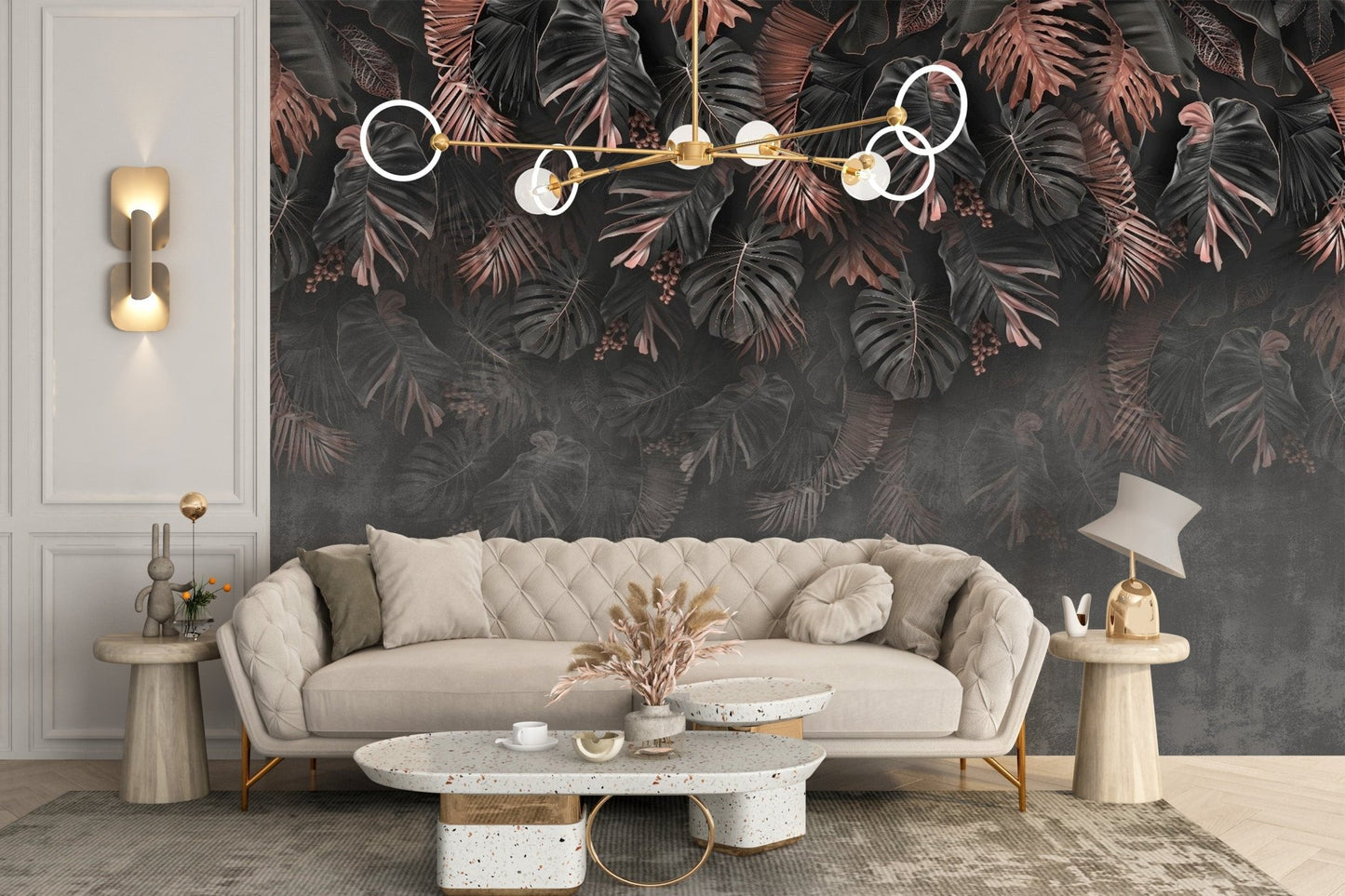 Dark Hanigng Tropical Leaves Wallpaper Mural - Giffywalls