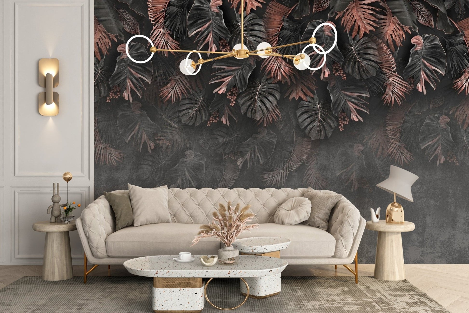 Dark Hanigng Tropical Leaves Wallpaper Mural - Giffywalls