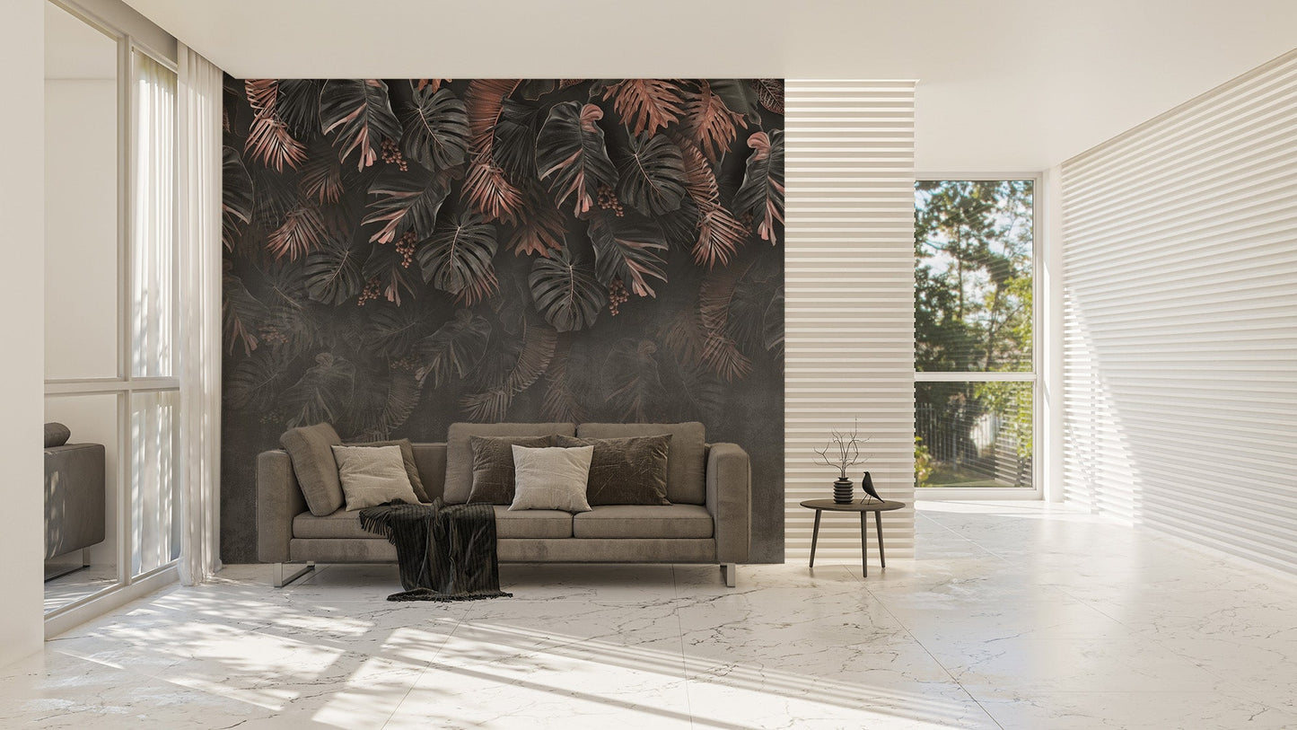 Dark Hanigng Tropical Leaves Wallpaper Mural - Giffywalls